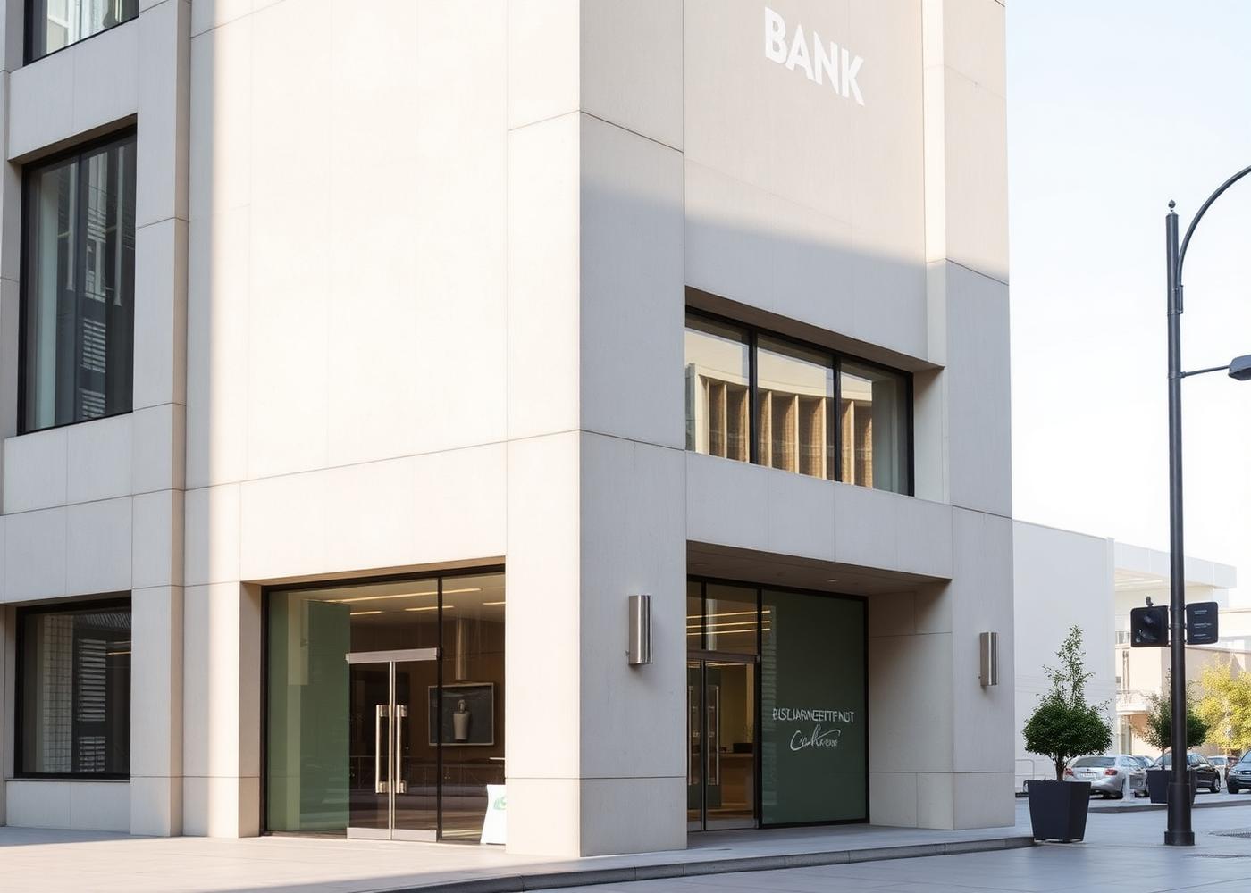 Façade d'une banque institutionnelle sécurisée